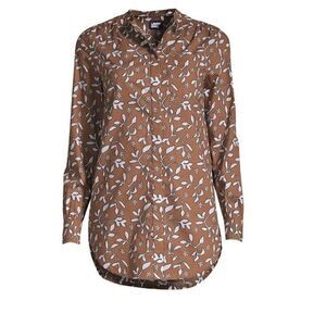 Land’s End A line tunic allspice print long sleeve button down top Med 10-12
